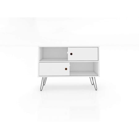 Baxter Mid-Century- Modern TV Stand With 4 Shelves In White, 24.21 X 35.43 X 14.17 In.